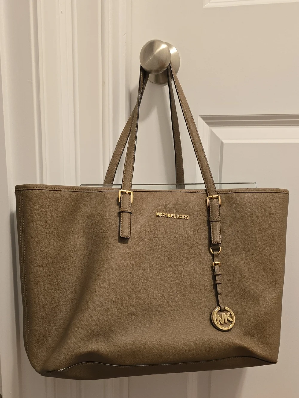 Michael Kors Taupe Leather Tote with Gold Hardware - Picture 1 of 4